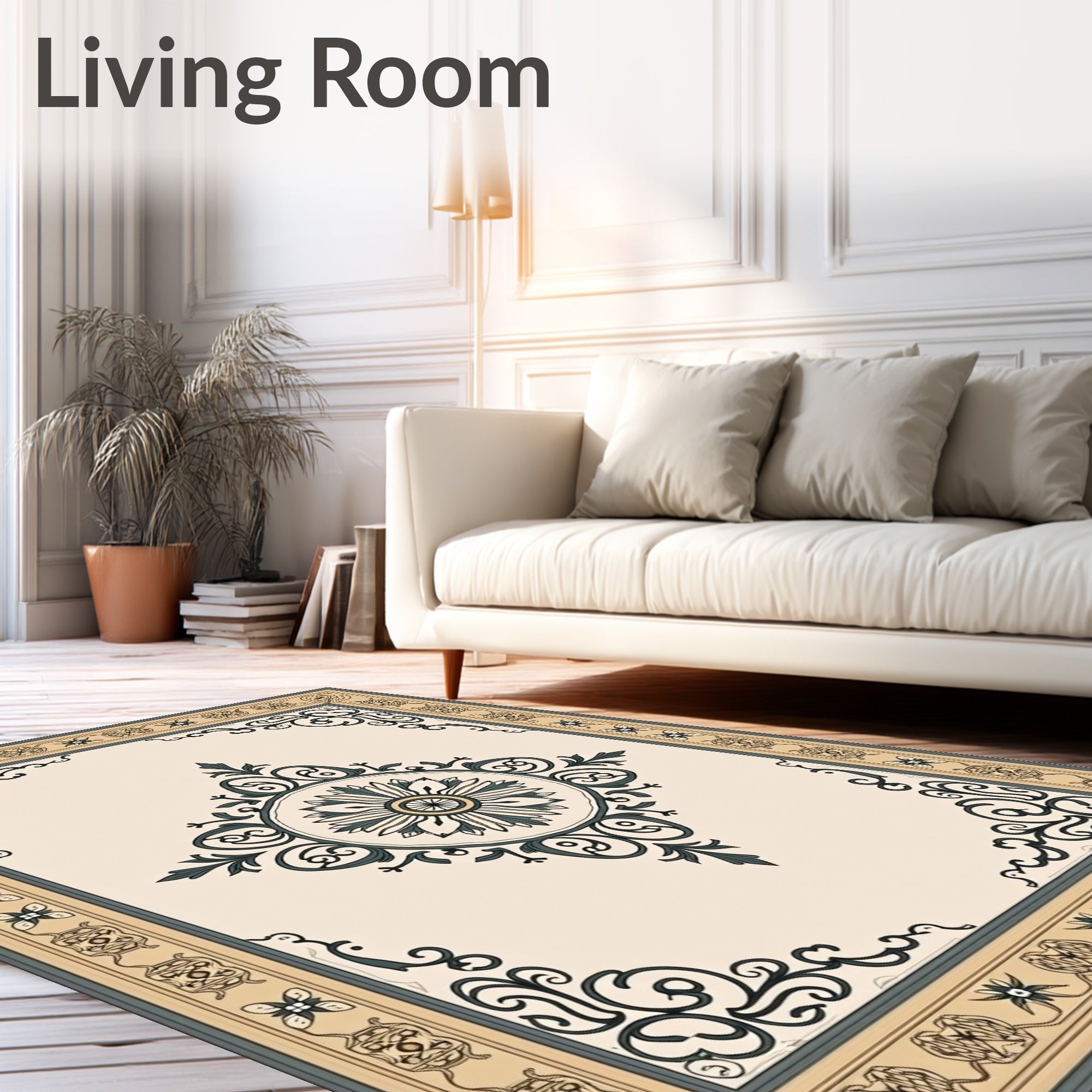 Vintage Medallion Scrollwork with Elegant Flourishes and Timeless Motifs (Beige) - ODIKA