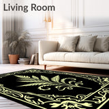 Botanical Fern Medallion with Intricate Scrollwork Motifs(Black)