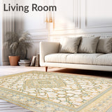 Ethnic Medallion Trellis Area Featuring Textured Linear Diamond Motifs(Beige)