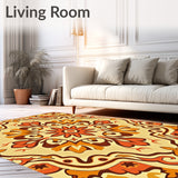 Autumnal Floral Medallion With Interlocking Leaf Motifs(Orange)