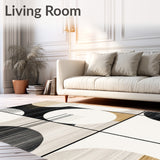 Neutral Toned Modern Area Featuring Geometric Circles and Linear Stripes(Gray)