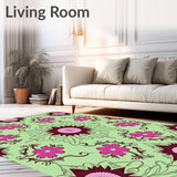 Elegant Damask Blossom with Intricate Vine Motifs (Green) - ODIKA