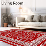 Nordic Snowflake Motif with Interlocking Plaid and Festive Stitch Detailing(Red)