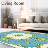 Distressed Botanical Medallion Motif with Cascading Floral Details(Blue)