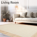Chic Half Round Floor Minimalist Beige with Distinctive Border(Beige)