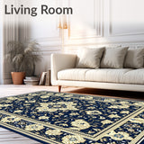 Tuscany Inspired Medallion Area Navy Beige Coastal Decor(Blue)