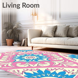 Vintage Inspired Floral Medallion with Curvilinear Boho Motifs(Pink)