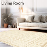 Geometric Grid Washed Area Non Slip Beige Checkered(Beige)