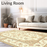Elegant Oval Area Featuring Delicate Beige Ivory Medallion Motif(Beige)