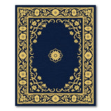 Navy Blue Gold Floral Border Persian Area Rug