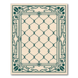 Ornate Green Trellis Area Rug with Floral Frame