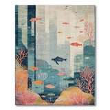 Teal Blue Coral Reef Fish Area Rug