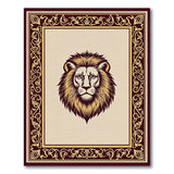 Majestic Lion Head Area Rug with Ornate Gold Border