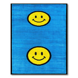 Pixelated Smiley Faces Blue Area Rug
