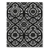 Ornate Black White Lotus Damask Area Rug