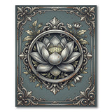 Ornate Framed Lotus Blue Teal Area Rug