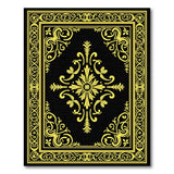 Gold and Silver Ornate Gold Floral Frame Black Area Rug