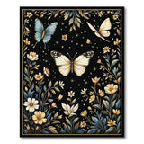 Gold Butterfly Floral Area Rug on Black