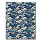 Teal Wave Cherry Blossom Area Rug