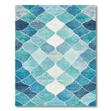 Teal Blue Geometric Diamond Area Rug