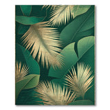 Emerald Green Palm Frond Area Rug with Gold Accents
