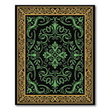 Ornate Green Floral Persian Rug with Gold Border