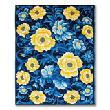 Navy Blue Yellow Floral Vintage Area Rug