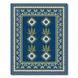 Navy Blue Persian Rug with Green Palm Leaves Stars