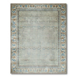 Blue Teal Geometric Trellis Rug with Tribal Borders