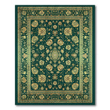 Green Emerald Green Persian Floral Area Rug with Gold Accents