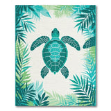 Teal Sea Turtle Coastal Area Rug with Palm Leaves