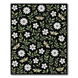 White Daisy Dragonfly Floral Area Rug - Black