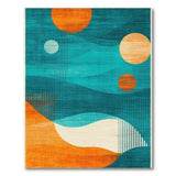 Teal Geometric Abstract Area Rug with Orange Circles