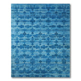 Teal Blue Geometric Diamond Lattice Rug
