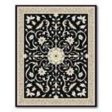 Black White Traditional Persian Floral Traditional Persian Rug