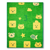 Green Kids Cartoon Bear Rug with Stars Fish