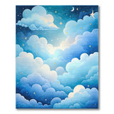 Blue and Teal Dreamy Starry Night Clouds Area Rug