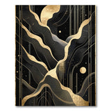 Midnight Gold Waves Abstract Area Rug