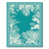 ODIKA Washable Coastal Teal Coral Rug - Low Pile Non-Slip Area Rug