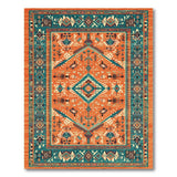 Teal Bordered Terracotta Southwestern Area Rug