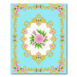 Ornate Pink Rose Gold-Framed Blue Area Rug