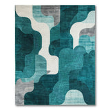Blue and Teal Teal Wave Abstract Geometric Area Rug