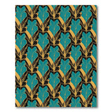 Teal Gold Art Deco Leaf Geometric Area Rug