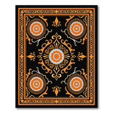 Ornate Orange Medallion Black Area Rug