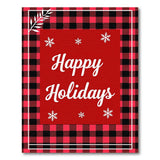 Happy Holidays Red Black Plaid Area Rug