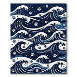 Navy Ocean Waves with Paw Prints Area Rug