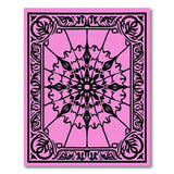 Ornate Pink Mandala Area Rug with Black Floral Frame