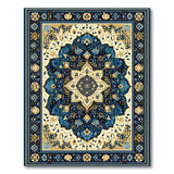 Blue and Teal Navy Blue Traditional Persian Medallion Area Rug