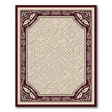Intricate Ivory Maze Area Rug with Ornate Maroon Border