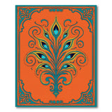 Ornate Peacock Feather Area Rug in Vibrant Orange